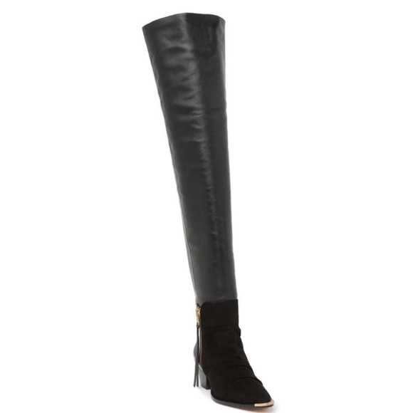NEW Schutz Leather Tenia Overknee Boots Black 7.5 - Picture 2 of 13
